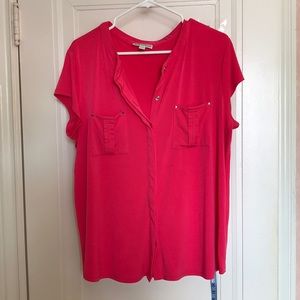 Pink short sleeve blouse with pockets
